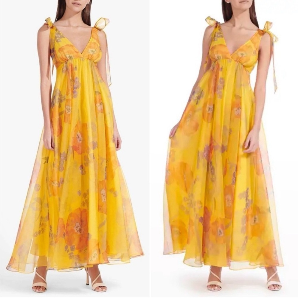 Staud Yellow Dandelion V-neck Organza Gown